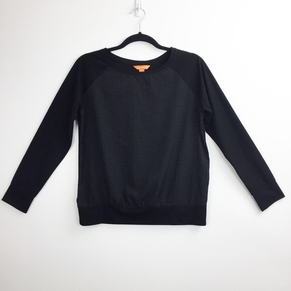 Joe Fresh Shirt Womens Small Long Sleeve Tee Black Polkadot Front Panel Cuffed - Picture 1 of 6